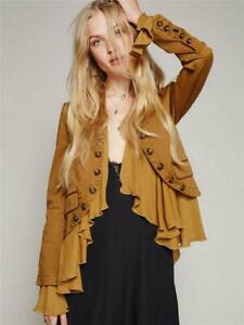 Fashion-Short-Ruffled-Hem-Romantic-Suit-Jacket-Coat-Black-Ivory-Chic-Bty15
