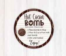 200 Hot Cocoa Bomb Instructions Labels Stickers 2  Round