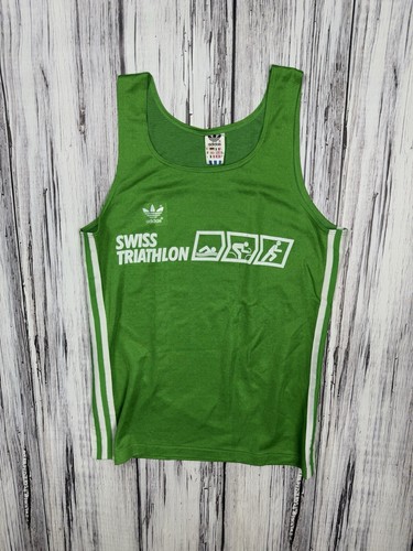 Vintage Sleeveless Tank Top Swiss Triathlon Adidas MADE IN West Germany D5 US S
