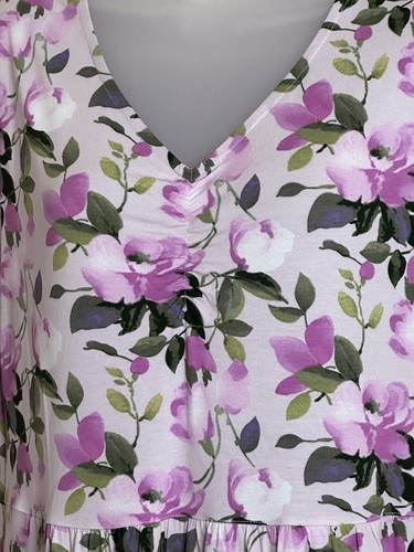 Madeleine Kleid Rosa Blumen Gr. 8 Kurzarm V-Ausschnitt Stretch Strick Midi Neu - Bild 5 von 12