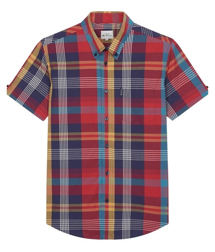 Chemise Homme Ben Sherman - Manches Courtes - Taille S - Bleu Ardoise - Coton - Neuf Avec Étiquettes
