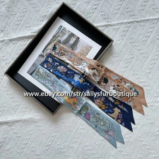 Sallys Boutique Silk Scarf Ribbon Rabbits Print Slim Hair Band Neck Tie 85x5cm