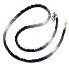 Genuine Blue Sapphire Gems 3 mm Size Faceted Rondelle Beads 16.5" Necklace