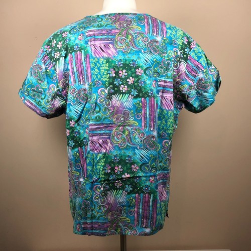 Nurse Scrub Unisex Medium Flowers Paisley Vet Medical Hospital By Crest - Picture 2 of 4