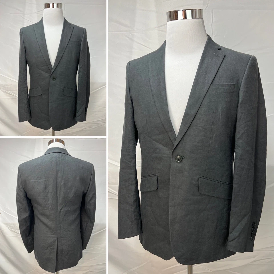 Jaqueta Blazer Masculina Next 100% Linho Cinza Botão Único Ventilação Única 36R - Imagem 3 de 4