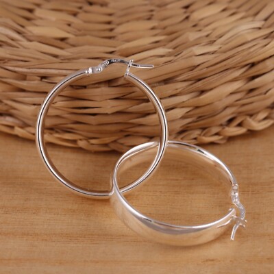  Massive 925 Sterlingsilber Einfach Große Huggie Hoop Ohrringe 6 mm Breite Geschenkverpackung