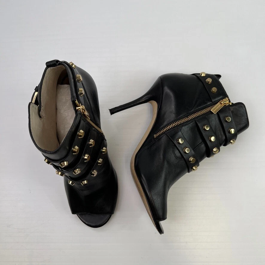 Bota Michael Kors Feminina 8.5 Couro Stud Fivela Zíper Lateral Tornozelo Bryn Moto Core Ex - Imagem 2 de 4