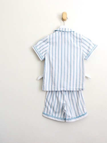 NEW! Petite Plume Twill Pajama Short Set Periwinkle Stripe Blue White SZ 5 - Picture 5 of 9