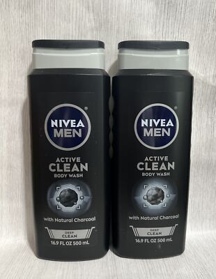2-Pack NIVEA Men Active Deep Clean Body Wash With Natural Charcoal 16.9 Oz Each
