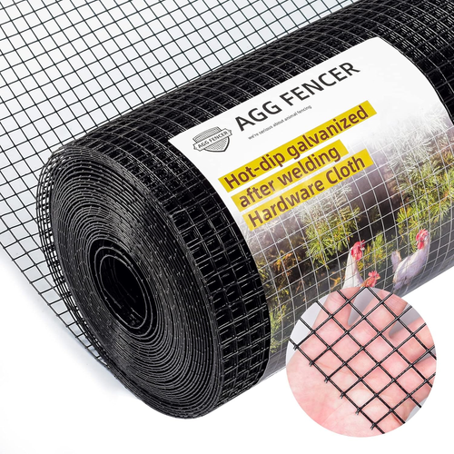 AggFencer 48inch x 50ft 1/2inch Black Hardware Cloth 19Ga PVC Coated