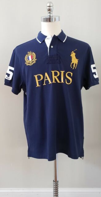 Ralph Lauren Men's Polo Shirt Number 5 Custom Slim Fit Navy Blue Paris ...