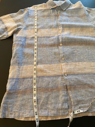 Tasso Elba Herren Leinen Streifen Button Down Hemd, Large - Bild 5 von 7