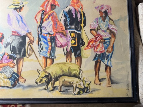 Pintura Acuarela Grande Vintage "Guatemala" - Firmada y Enmarcada - Imagen 4 de 15