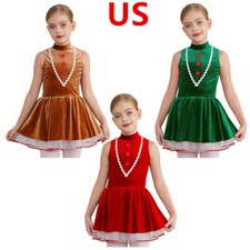 Girls Christmas Dance Dress Ballet Tutu Dancewear Figure Ice Skating Dress