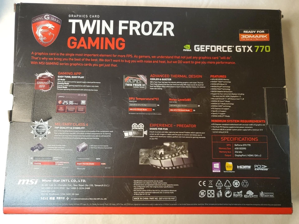 MSi Graphics Card Twin Frozr GTX 770 OC Edition Brand New In Box - Image 4 of 4
