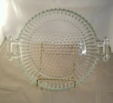 EUC Antique Vintage Jeanette Hobnail Clear Glass Round Plate with Handles 8" 