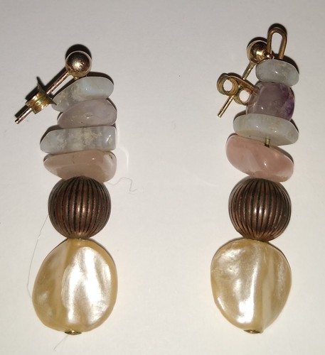 Pendientes vintage de cuarzo rosa con perlas de agua dulce de amatista - Imagen 2 de 2