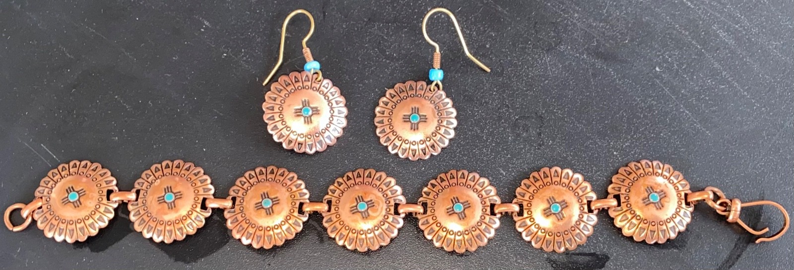 Vintage Southwestern Copper & Turquoise Concho Br… - image 1