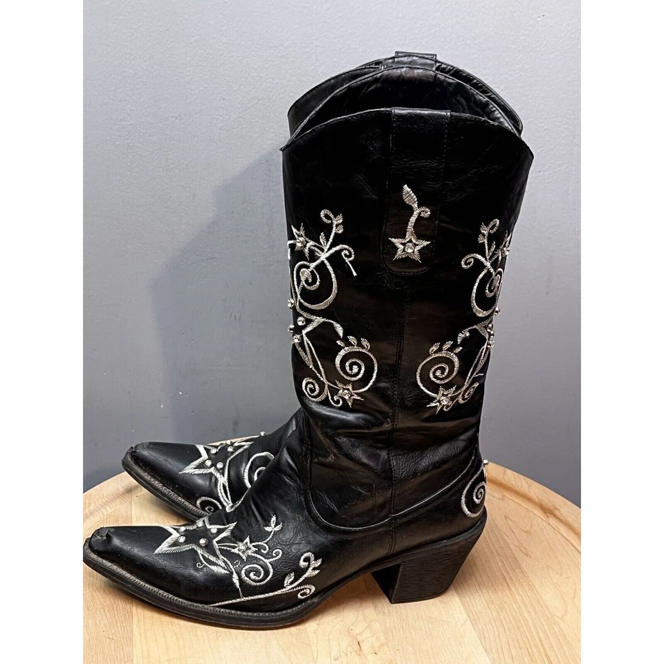 Botas de cuero occidentales Roper negras blancas florales bordadas para mujer 8 defectos Foto 2 de 4