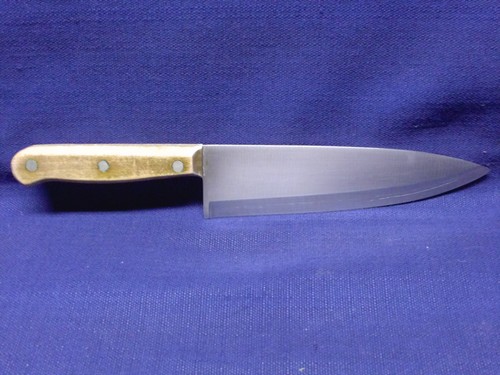 Vintage CRATE & BARREL Chef's Knife 8 inch Blade 13 inch Length Wood Handle - Picture 2 of 7