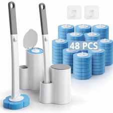 2 Pack Disposable Toilet Brush and Holder Set,Extended Handle with 48 Cleaner...