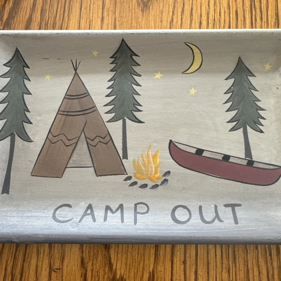 Donna White 10-1/4”Rectangle Tray Camp Out Camping In The Forest Made Of Resin - Image 2 of 4