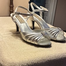 Touch Ups Silver Strappy Open-Toe Sandals with Rhinestone Detail, Medium Heel