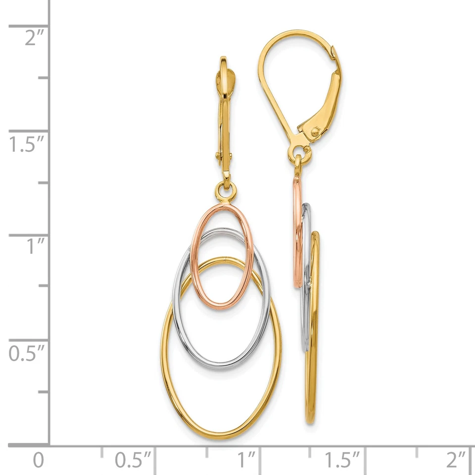 14K Tri-color Leverback Earrings LE608 - Image 4 of 4