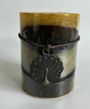 PIER1  Imports Scented  3” X 4” Candle  Peacock Metal Charm Oakwood & Fern  New