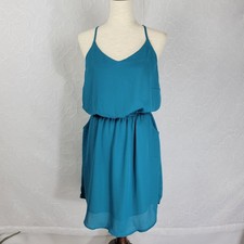 Davi & Dani Womens Sundress Size S Teal V-Neck Spaghetti Strap Elastic Waist NEW