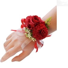 Elegant Handmade Red Rose Wrist Corsage Set of 2 for Weddings  Parties