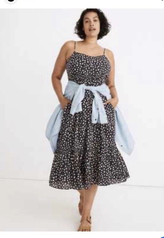 madewell tiered midi dress Madewell Women's Lightspun Tiered Button Front Midi Dress - Blue