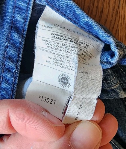 Carhartt Bib Overalls Blue Denim Double Knee Patches Size 5 - Picture 4 of 9