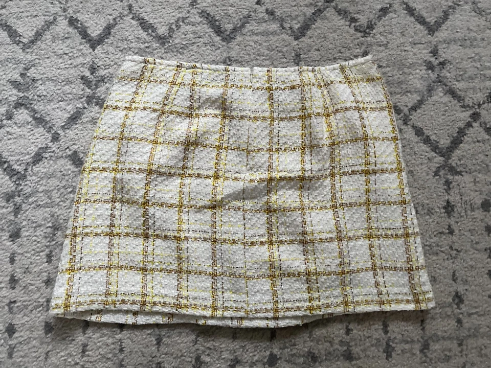 Minifalda CAbi para mujer Coco 16 amarillo crema a cuadros forrada de tweed mini Foto 2 de 4