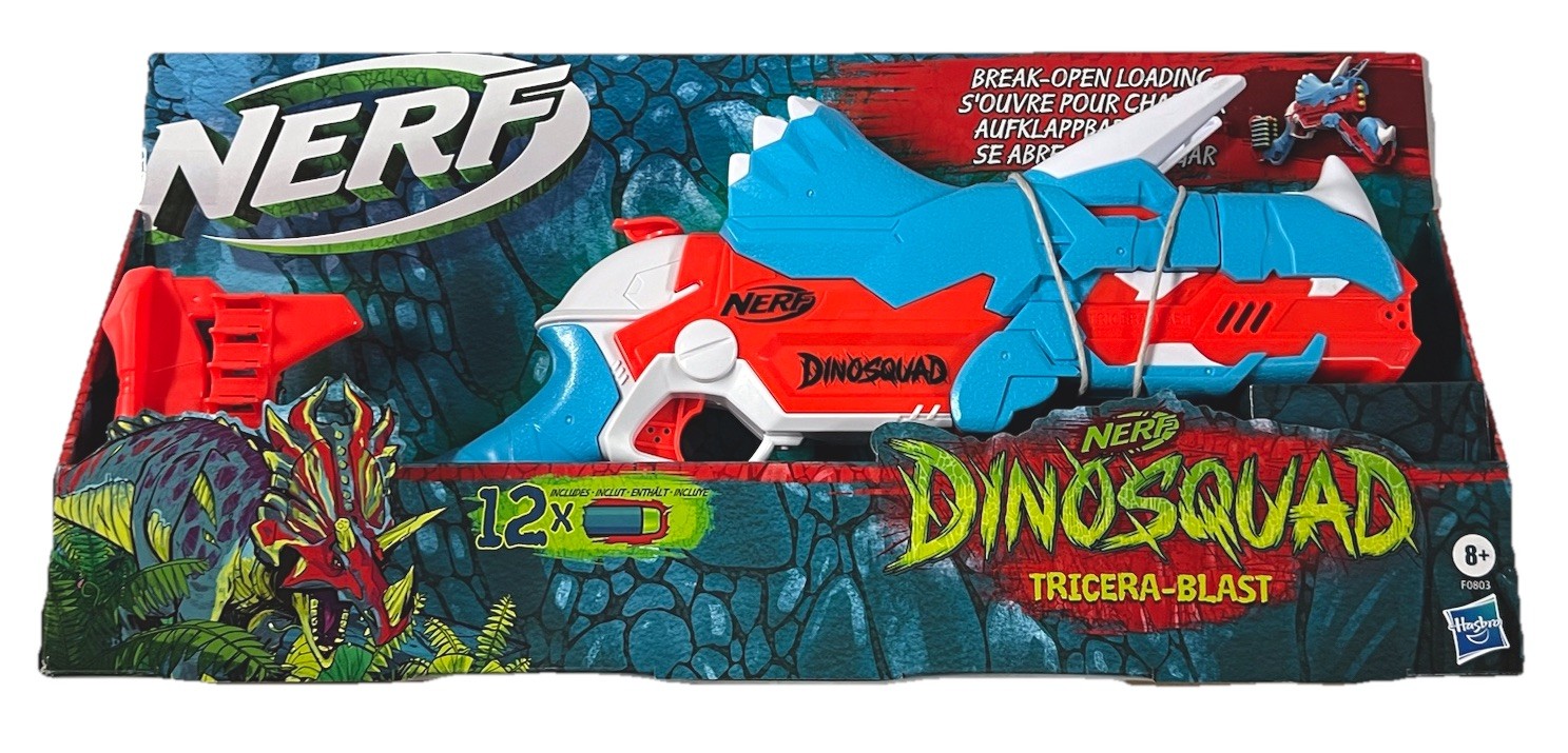 Nerf DinoSquad TriceraBlast Blaster, 3-Dart Loading, 12 Nerf Darts, Dart Storage