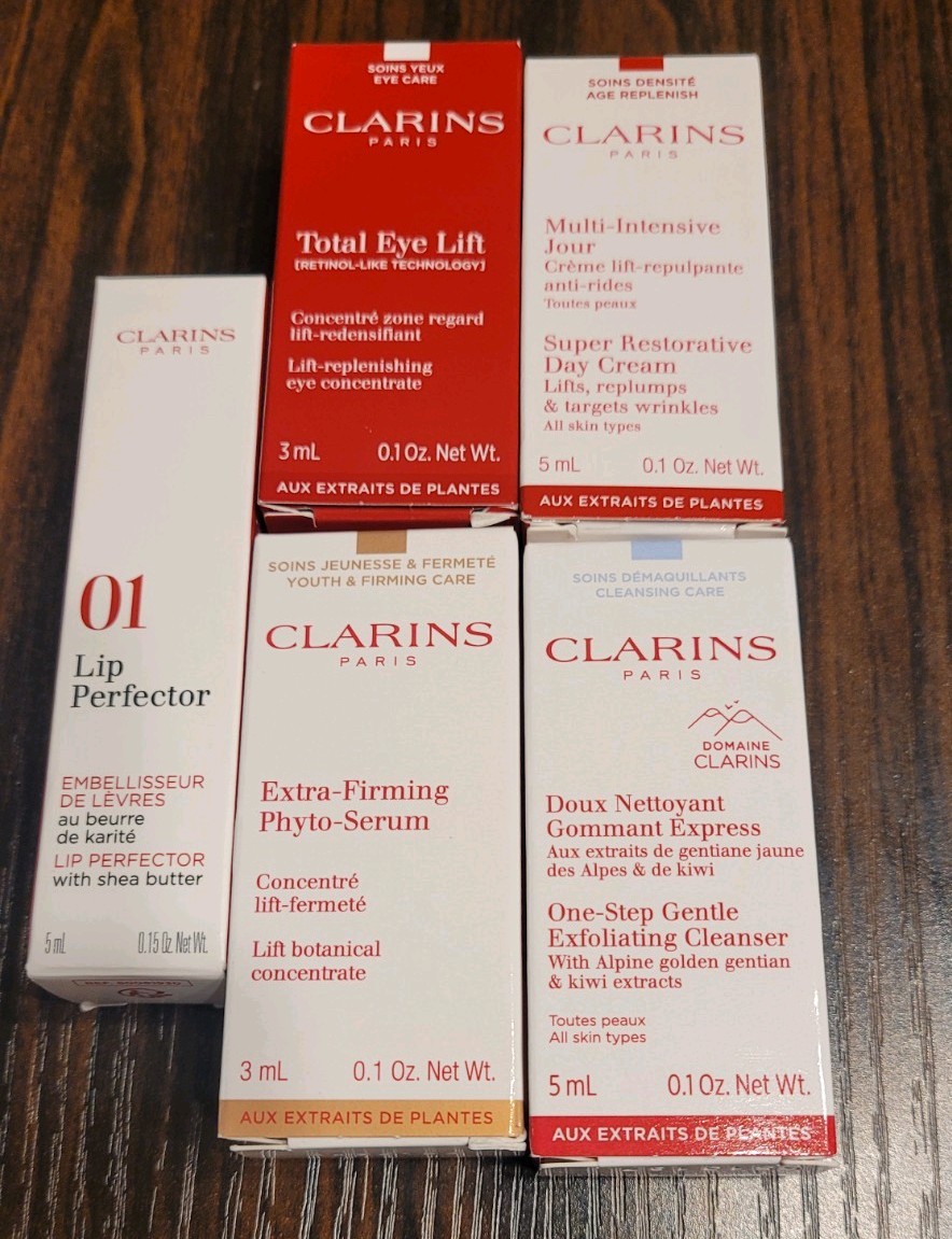 Clarins Mixed Lot of 3 5mL and 2 3mL Travel Size Sample Vials New In Box.
