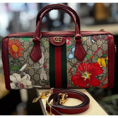 GUCCI Red Floral Monogram Supreme Ophidia GG Flora Medium Top