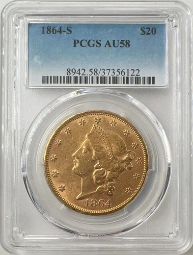 1864-S $20 Gold Liberty PCGS AU58 Gold Double Eagle Civil War Gold 37356122