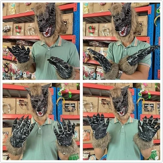 Guantes de hombre lobo de Halloween garras de lobo de miedo guantes Halloween festival de animales cos Foto 4 de 4