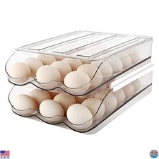 Large Capacity Clear Plastic Egg Holder - 2-Layer Rolling Storage Container