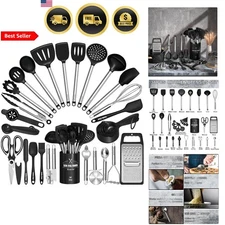 Silicone Kitchen Utensils Set 34 Pcs Nonstick Cookware Tools Spatulas Tongs