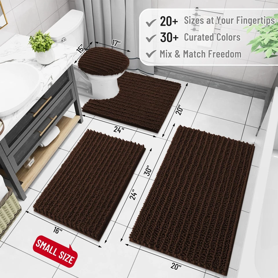 Alfombra de baño de chenilla de lujo, alfombras de baño peludas absorbentes gruesas extra suaves... Foto 2 de 4