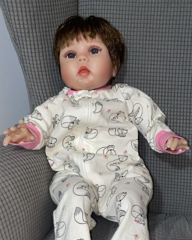 21” Reborn Style Baby Doll Realistic Girl Silicone Body Brown Hair Blue Eyes 