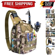 Fishing Backpack Fishing Tackle Storage Bag with Rod Holder Sling Storage Bac...