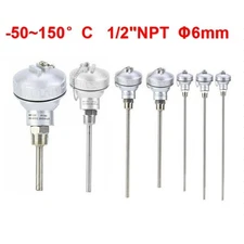 RTD PT100 Temperature Sensor Probe 1/2"NPT Thread Thermocouple Terminal-HeadΦ6mm
