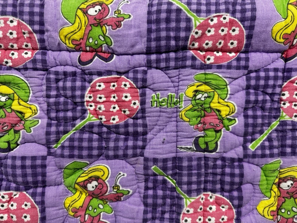 "Mini manta cambiadora de bebé púrpura vintage de los Pitufos 17"" por 27"" acolchada de felpa" Foto 2 de 4