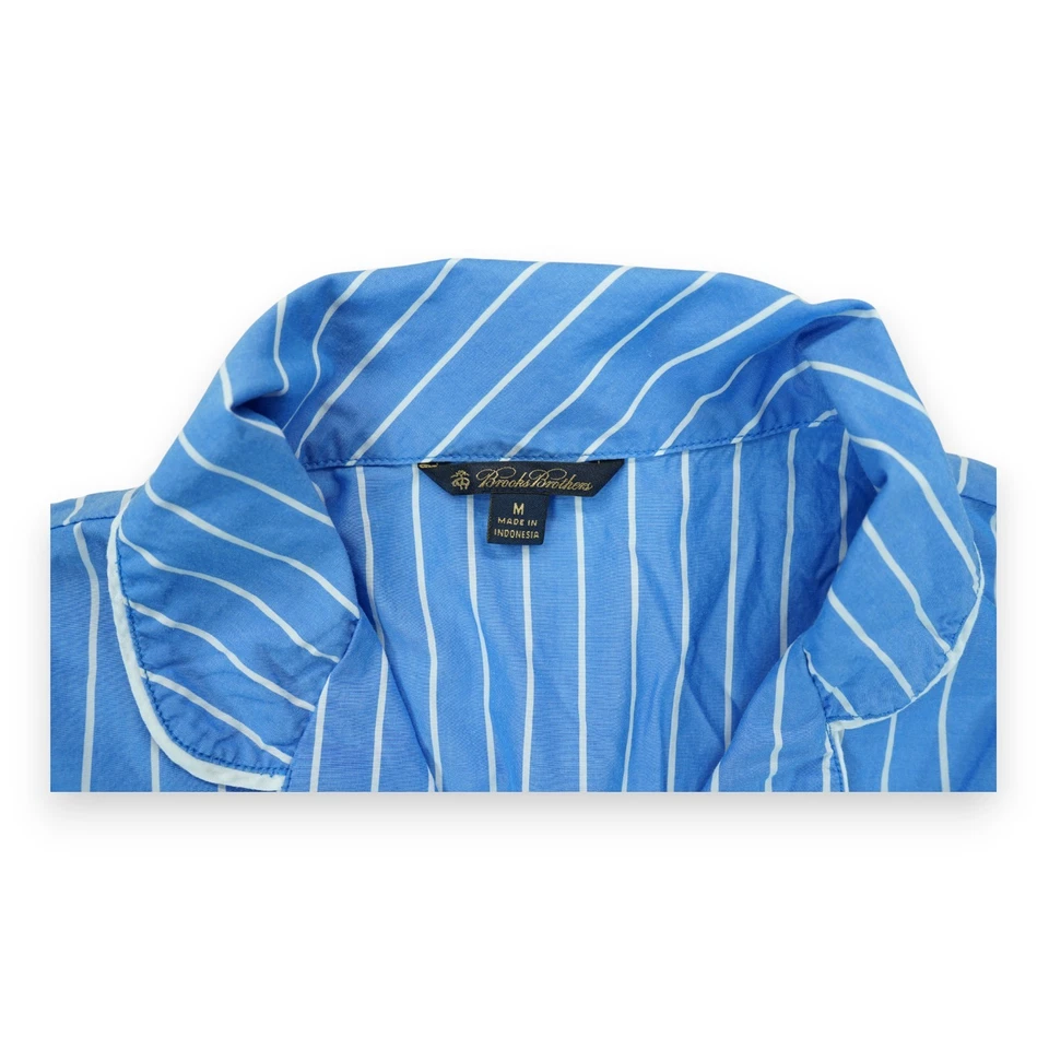 Brooks Brothers 女式衬衫中号条纹蓝色睡衣纽扣 — 第 4/4 张图片