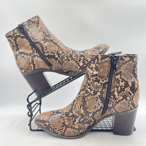 F&F TAN SNAKE ANKLE BOOTS SIZE UK 4 FAUX LEATHER 2.5β HIGH HEEL BROWN - Picture 3 of 10