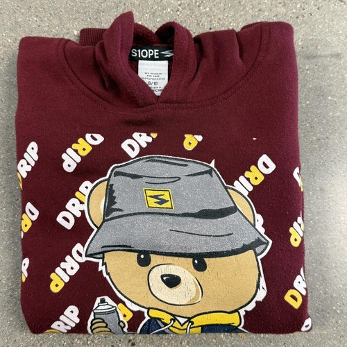 S10PE Boys' Maroon Hoodie Bear DRIP Graphic Sz Youth 8/10 - Picture 6 of 7