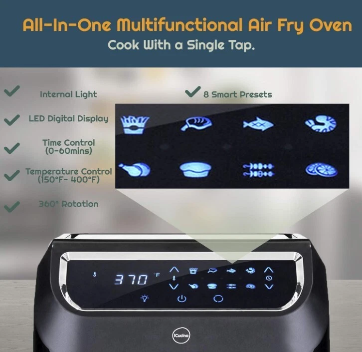 iCucina Digital Air Fryer, 10 Qt Air Fryer Oven with 8 Cooking Presets - Image 2 of 4